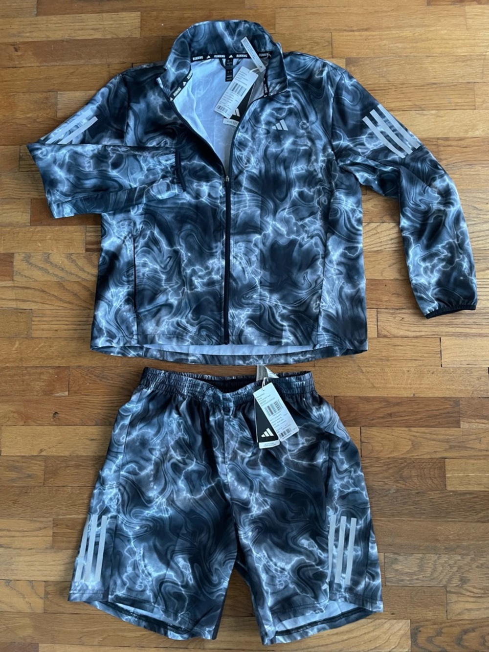 Adidas Originals Black & Gray Marble Track Jacket & Shorts Set
